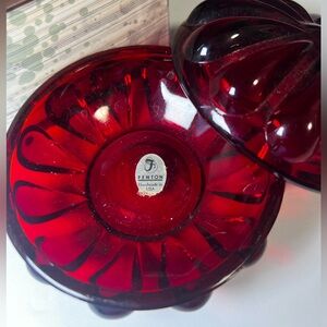VTG Fenton Ruby Red Glass Lidded Candy Dish | Colonial Thumbprint w/ Hallmark